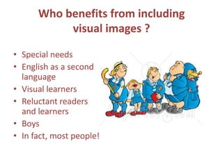 Who benefits from including visual images ?Special needs