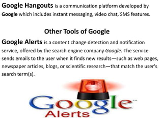 Google tools & its services | PPTX