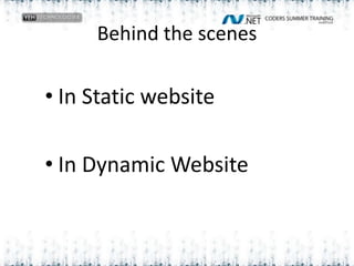 Behind the scenesIn Static websiteIn Dynamic Website