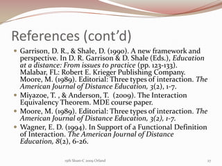 References (cont’d) <br />Garrison, D. R., & Shale, D. (1990). A new framework and perspective. In D. R. Garrison & D. Sha...