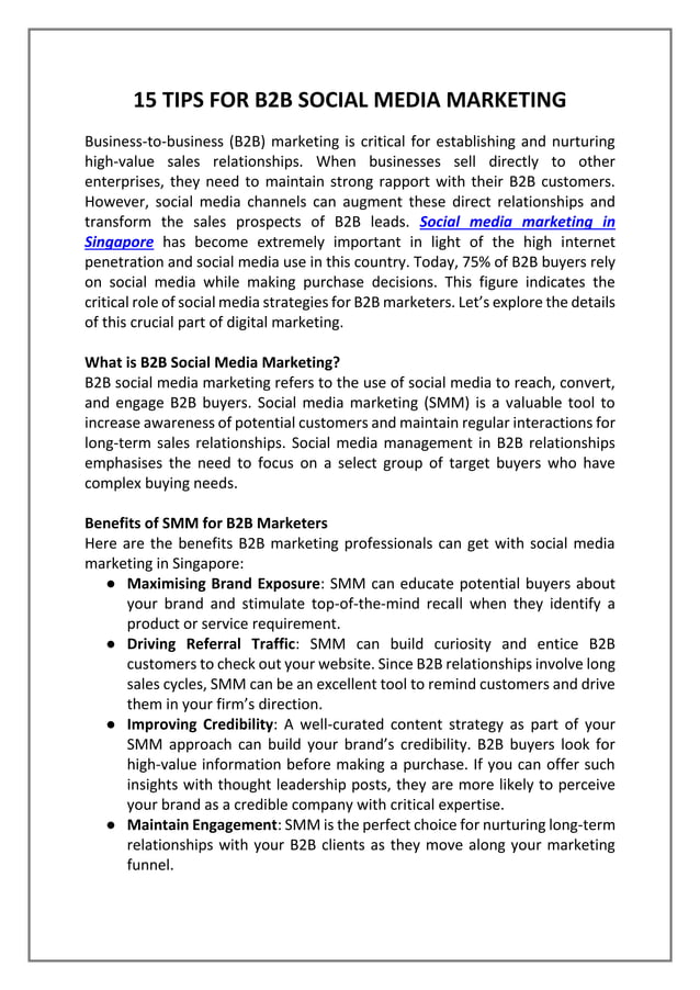 15 Tips for B2B Social Media Marketing | PDF