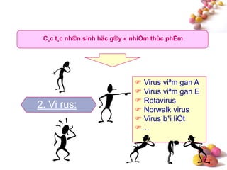 #
C¸c t¸c nh©n sinh häc g©y « nhiÔm thùc phÈm
2. Vi rus:
 Virus viªm gan A
 Virus viªm gan E
 Rotavirus
 Norwalk virus
 Virus b¹i liÖt
…
 