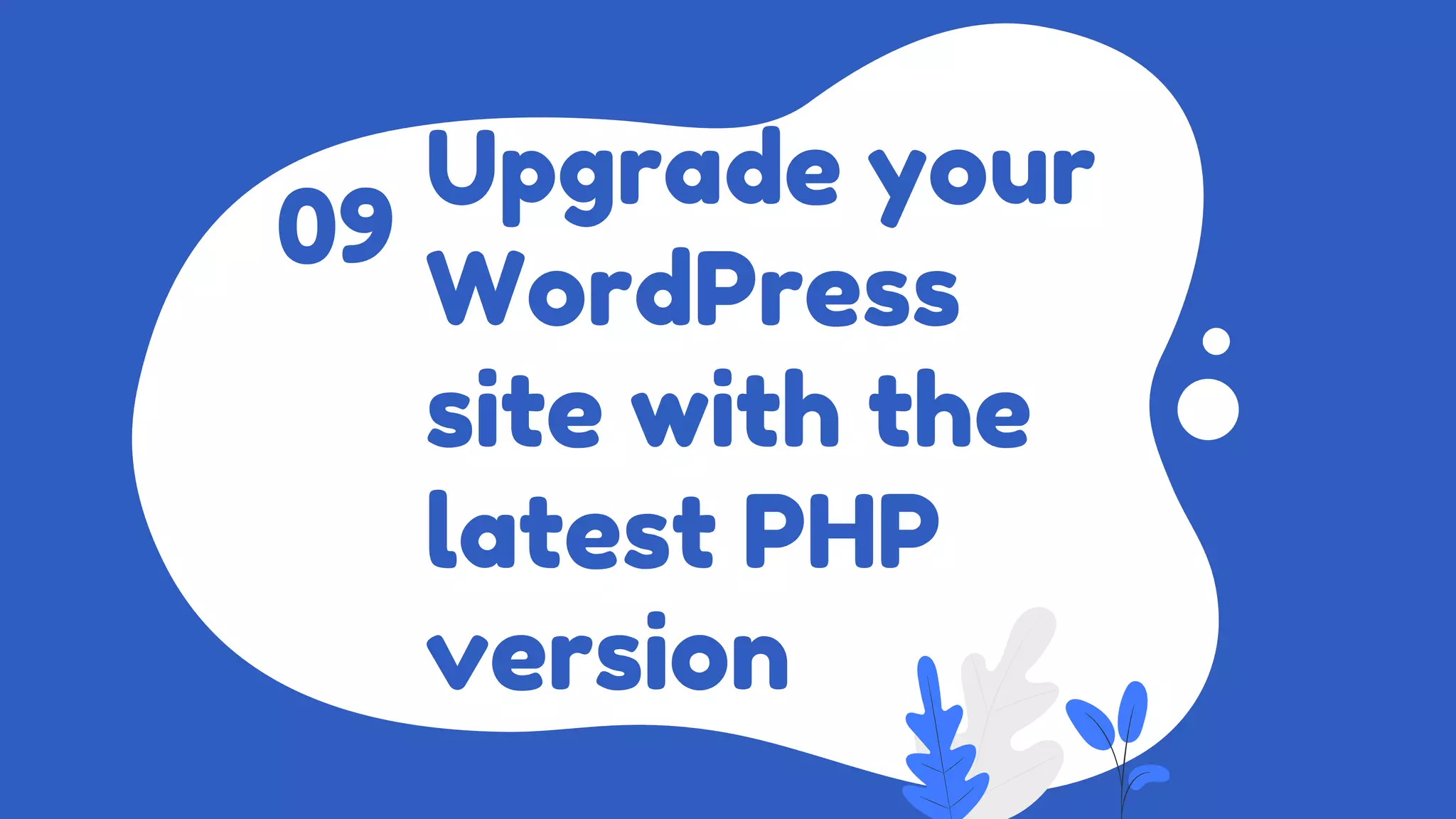 Upgrade your
WordPress
site with the
latest PHP
version
09
 