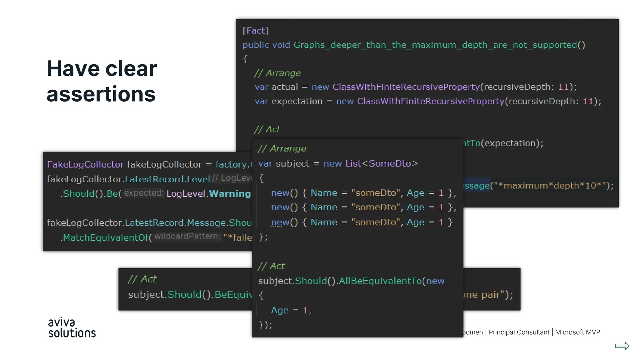 Have clear
assertions
@ddoomen | Principal Consultant | Microsoft MVP
 