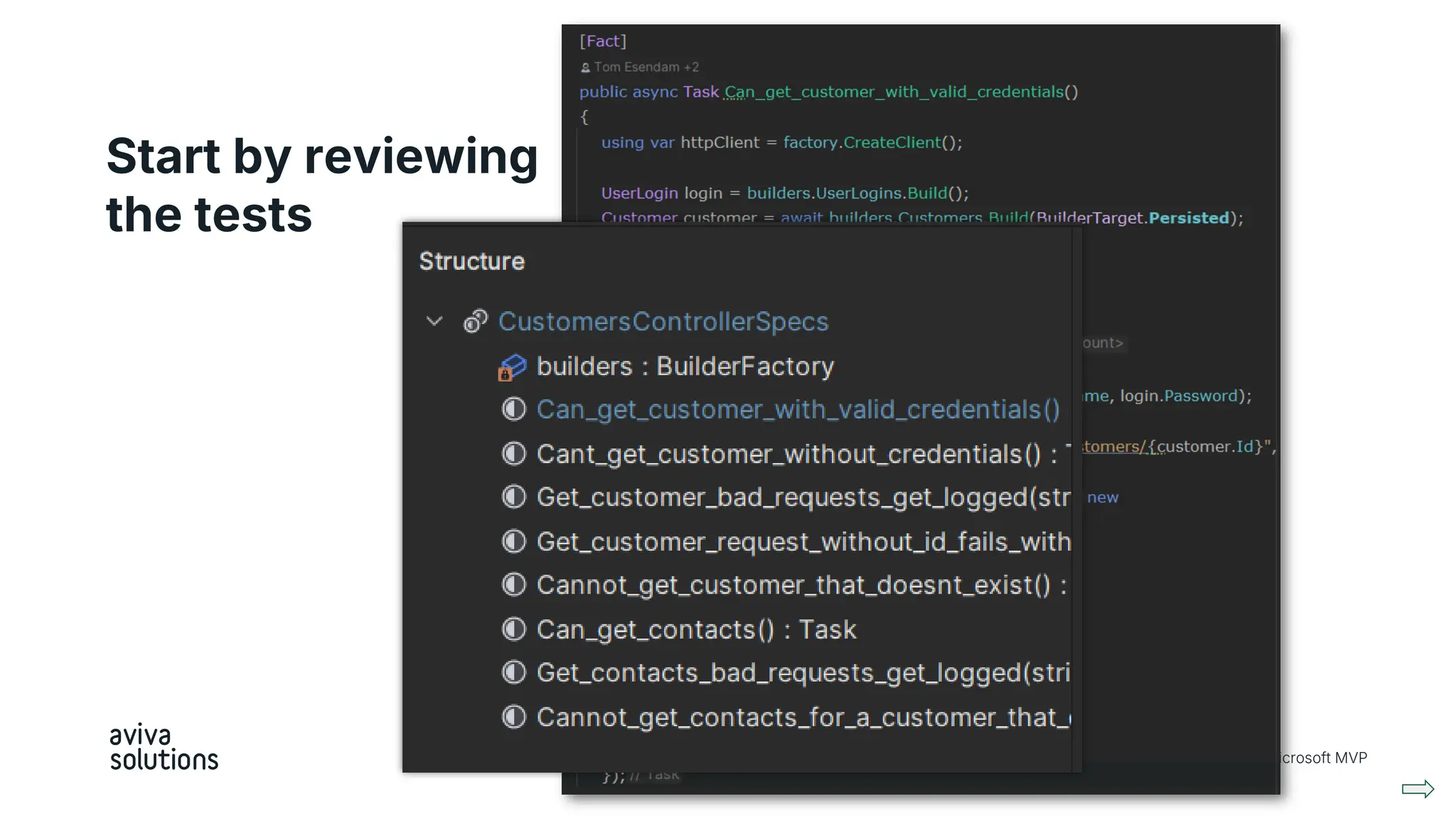 Start by reviewing
the tests
@ddoomen | Principal Consultant | Microsoft MVP
 