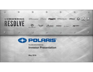 Investor Presentation
May 2016
POLARIS INDUSTRIES INC.
 