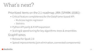 Apache Spark MLlib 2.0 Preview: Data Science and Production Slide 20