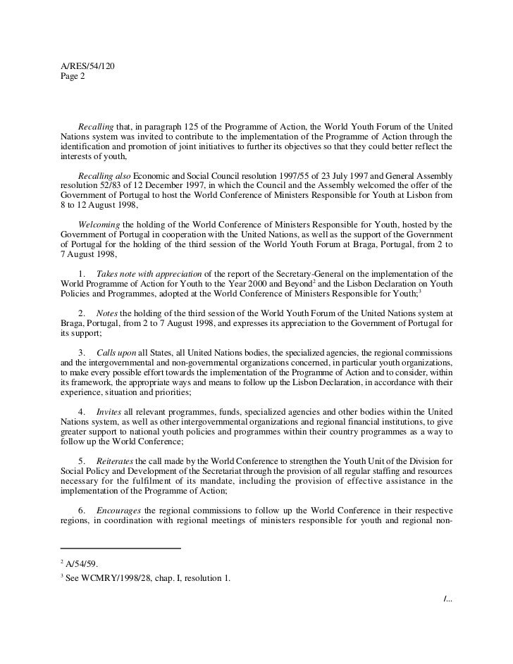 1999 General Assembly resolution on Policies and Programmes Involvi…