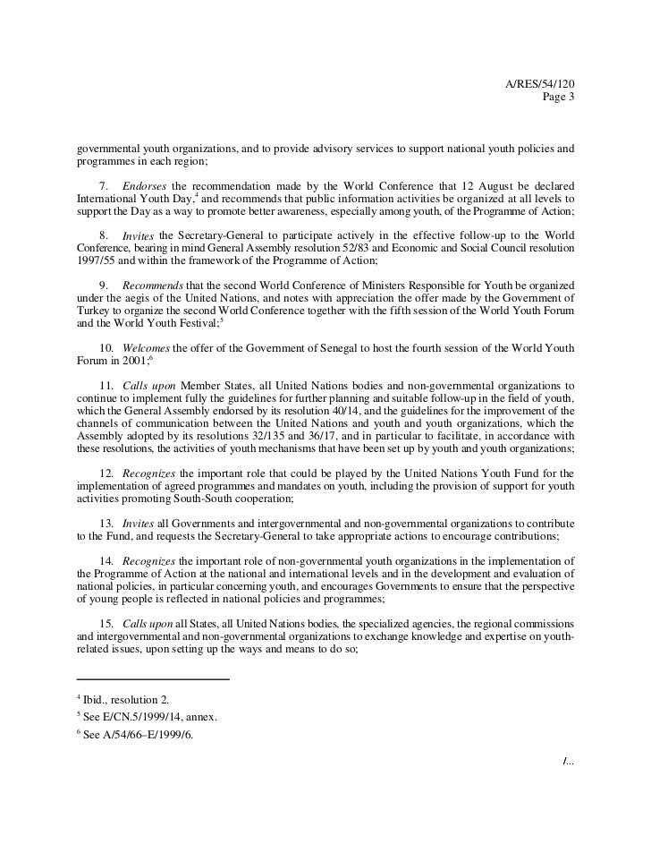 1999 General Assembly resolution on Policies and Programmes Involvi…