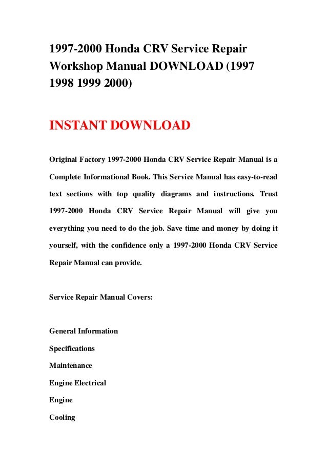 1997-2000 Honda CRV Service Repair Workshop Manual ...