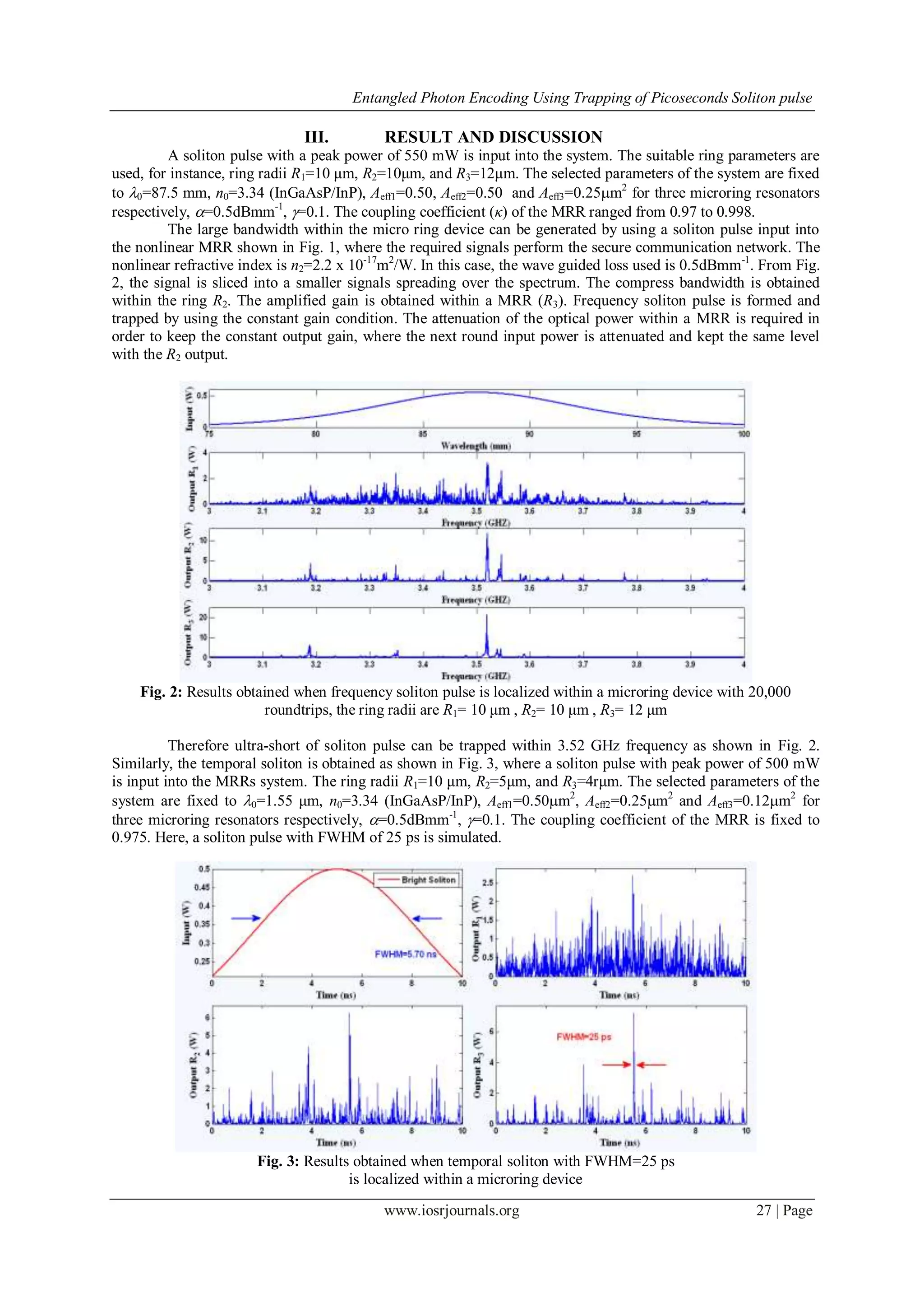 Entangled Photon Encoding Using Trapping of Picoseconds Soliton pulse | PDF