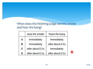 1. When does the finishing judge see the smoke
and hear the bang?
Sound68
B
 