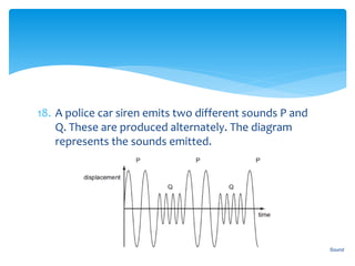 18. A police car siren emits two different sounds P and
Q. These are produced alternately. The diagram
represents the sounds emitted.
Sound90
 