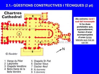 2.1.- QÜESTIONS CONSTRUCTIVES I TÈCNIQUES (2 pt)
Als extrems nord i
sud del transsepte
hi ha dues
portalades que,
suposadament,
havien d’anar
acompanyades
d’unes torres
laterals que mai es
van fer.
 