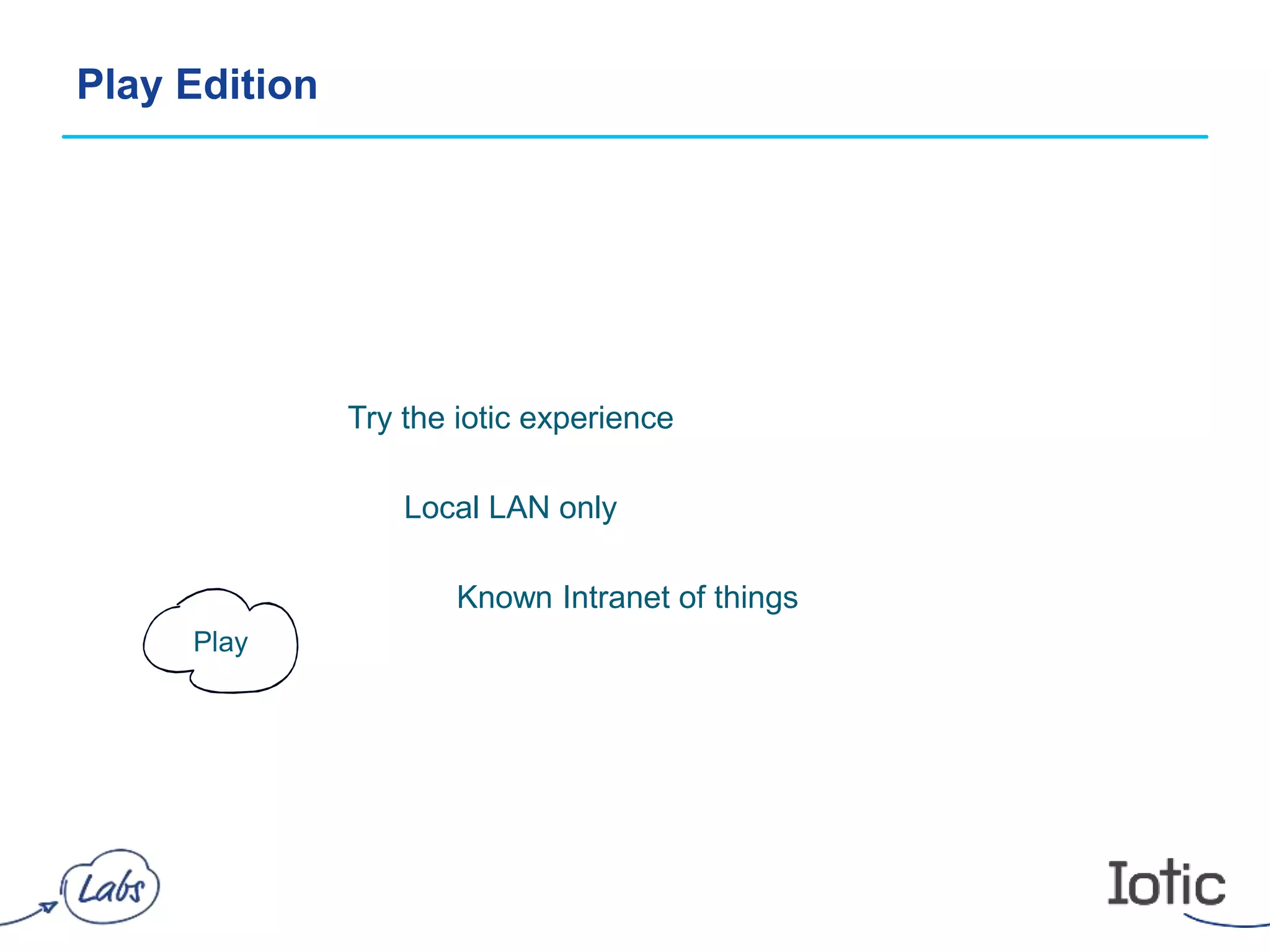 Play Edition
Play
Try the iotic experience
Local LAN only
Known Intranet of things
 