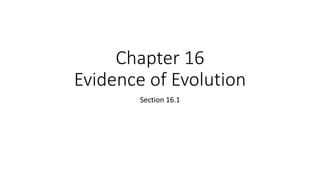 Chapter 16
Evidence of Evolution
Section 16.1
 