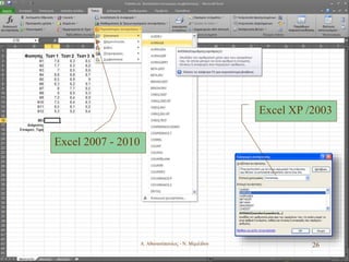 Α. Αθανασόπουλος - Ν. Μιμιλίδου 26
Excel XP /2003
Excel 2007 - 2010
 