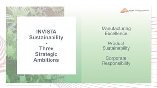 4
INVISTA
Sustainability
-
Three
Strategic
Ambitions
Manufacturing
Excellence
Product
Sustainability
Corporate
Responsibility
 