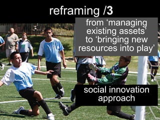 reframing /3
from ‘managing
existing assets’
to ‘bringing new
resources into play’
social innovation
approach
 