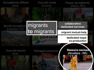  
	
  
	
  	
  
(Italia)
	
  
	
  
migrant mutual-help
dedicated maps
co-production
collaborative
dedicated servicesmigrants
to migrants
 
