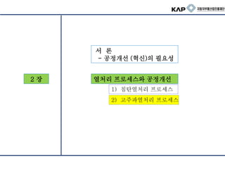 2 장
서 론
- 공정개선 (혁신)의 필요성
열처리 프로세스와 공정개선
1) 침탄열처리 프로세스
2) 고주파열처리 프로세스
 