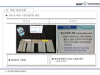 1. 공정개선 (혁신)의 필요성
3) 외관 개선사례
▶ 자동차 외판 녹발생(발청) 개선
▣ 발수방청재의 도포로 녹발생 방지
- 방청성 확보
▣ 용접부에 녹발생
개 선 전 개 선 후
 
