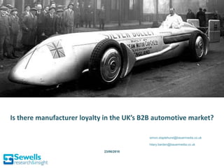 Is there manufacturer loyalty in the UK’s B2B automotive market?
23/06/2016
simon.staplehurst@bauermedia.co.uk
hilary.barden@bauermedia.co.uk
 