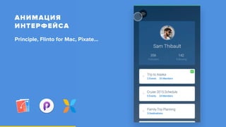 АНИМАЦИЯ 
ИНТЕРФЕЙСА
Principle, Flinto for Mac, Pixate…
 
