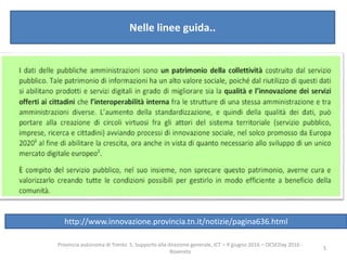 Provincia autonoma di Trento S. Supporto alla direzione generale, ICT – 9 giugno 2016 – OCSEDay 2016 -
Rovereto
5
Nelle linee guida..
http://www.innovazione.provincia.tn.it/notizie/pagina636.html
 