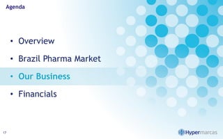 Agenda
• Overview
• Brazil Pharma Market
• Our Business
• Financials
17
 