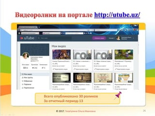 Всего опубликовано 30 роликов
За отчетный период-13
© 2017, Гизатулина Ольга Ивановна 26
 