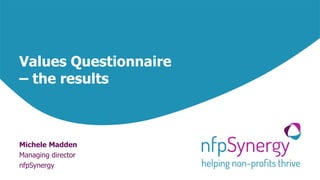 Values Questionnaire
– the results
Michele Madden
Managing director
nfpSynergy
 