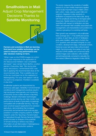 Research Program WCA, Highlights 2016 - Smallholders in Mali Adjust Crop Management Decisions Thanks to Satellite Monitoring