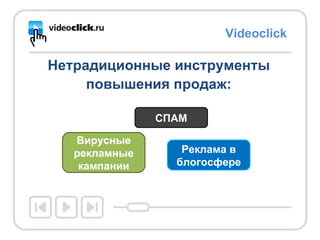 Videoclick Нетрадиционные инструменты повышения продаж: СПАМ Вирусные рекламные кампании Реклама в блогосфере 
