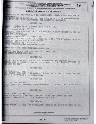 PharmaCielo Rionegro Facility deed 1