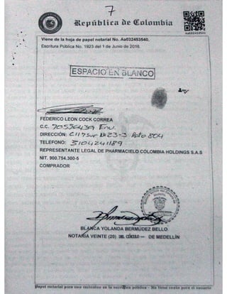 PharmaCielo Rionegro Facility deed 1