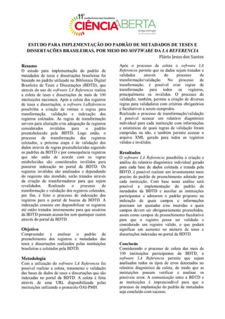 Estudo para implementação do padrão de metadados de teses e dissertações brasileiras, por meio do software da lareferencia