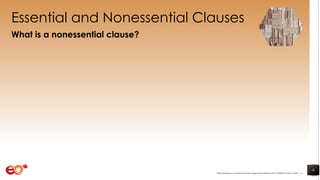 Essential and Nonessential Clauses
What is a nonessential clause?
9
https://pixabay.com/photos/books-pages-story-stories-notes-1245690/ shared under CC0
 