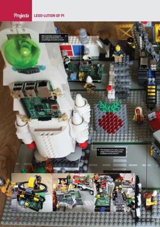 News
raspberrypi.org/magpi
20 The Official Raspberry Pi Projects Book
FEATURE
Projects LEGO-LUTION OF PI
raspberrypi.org/magpi
20
Mad scientists working on
the original Model B Rev 1. A
surprisingly accurate account
The Raspberry Pi 2 takes centre
stage on this elaborate rocket.
A brilliant nod to Astro Pi
The Official Raspberry Pi Projects Book
 