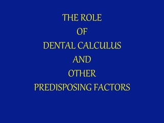 THE ROLE
OF
DENTAL CALCULUS
AND
OTHER
PREDISPOSING FACTORS
 