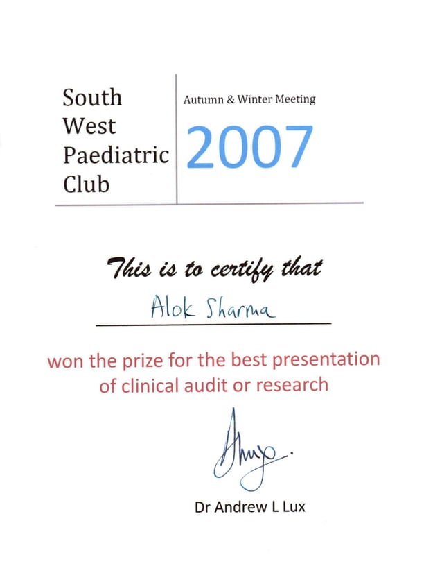 Prize of best presentation of clinical audit or research qb testing of