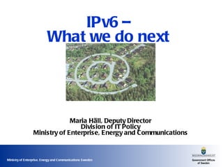 IPv6 –  What we do next  Maria Häll, Deputy Director Division of IT Policy Ministry of Enterprise, Energy and Communications 