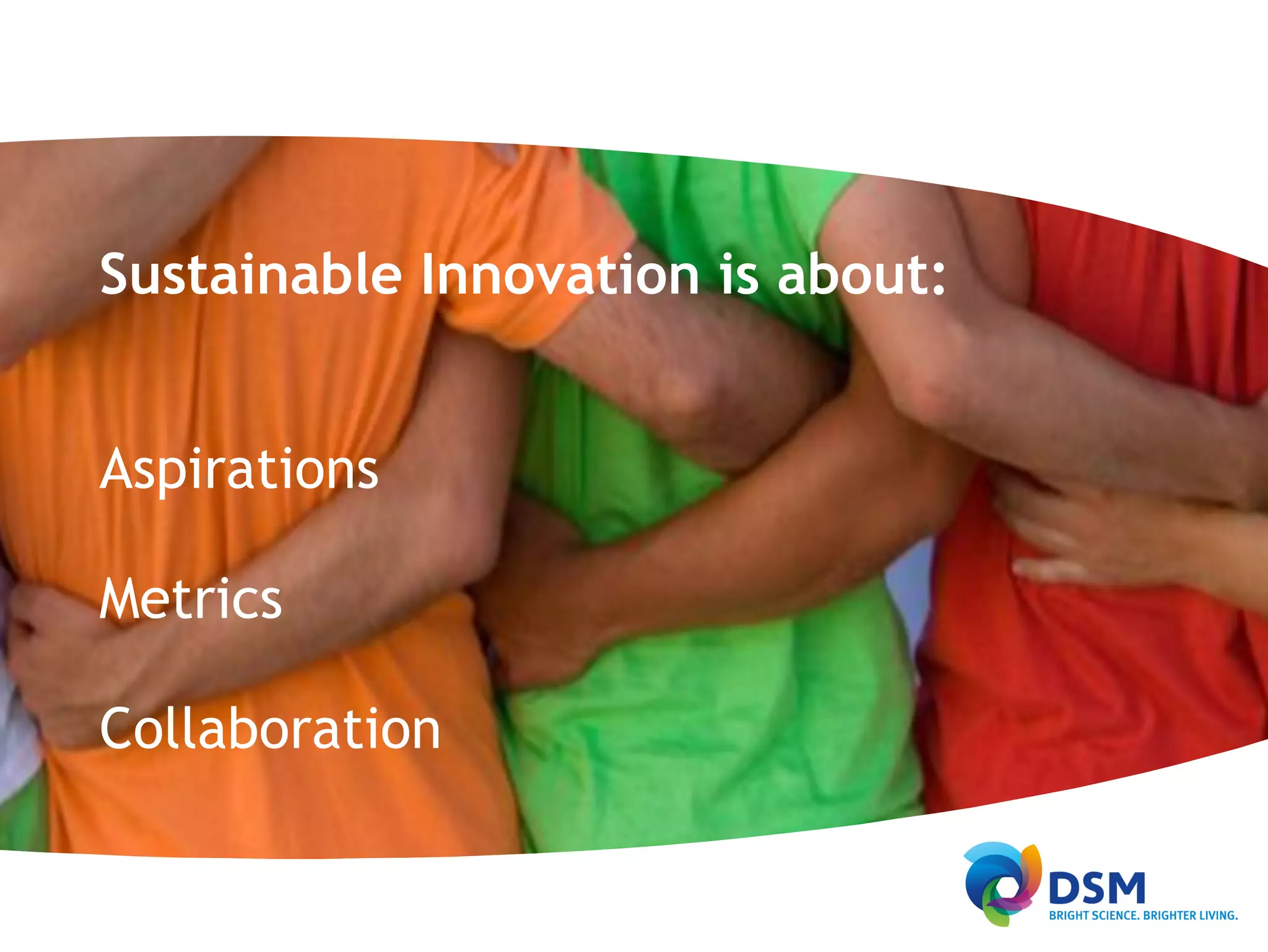 Sustainable Innovation is about:


Aspirations

Metrics

Collaboration
 