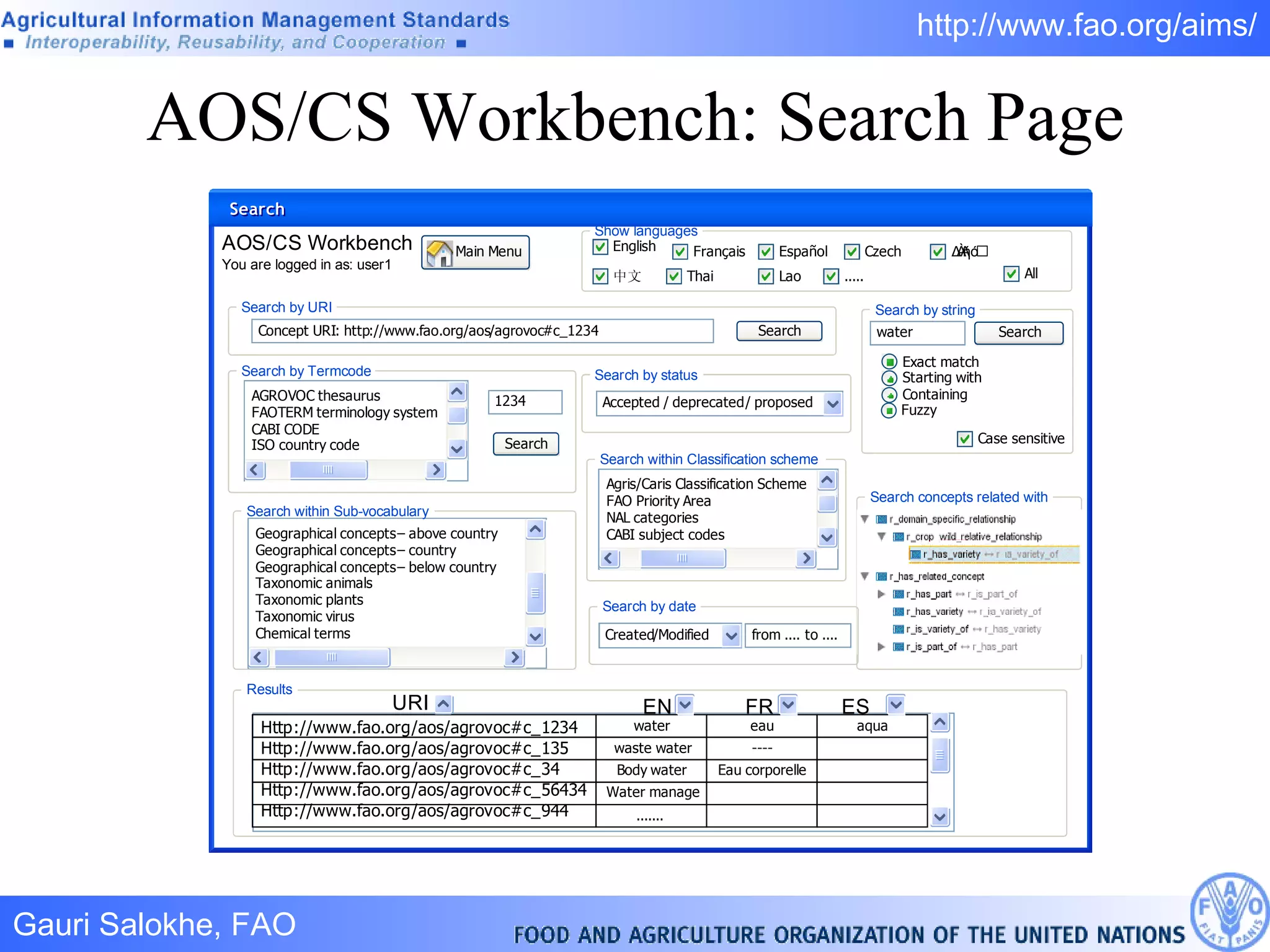 AOS/CS Workbench: Search Page