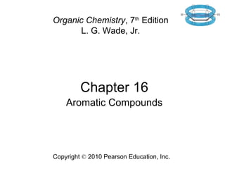 Chapter 16
Aromatic Compounds
Organic Chemistry, 7th
Edition
L. G. Wade, Jr.
Copyright © 2010 Pearson Education, Inc.
 