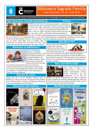 Biblioteca Sagrada Familia
Folla Informativa - Nº 16 – Xullo 2016
 