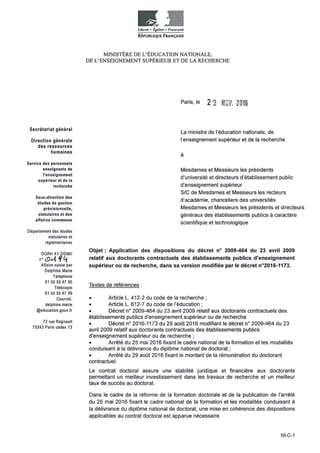 Circulaire d'application 16 c-1 décret n°2016-1773 (doctorants contractuels)
