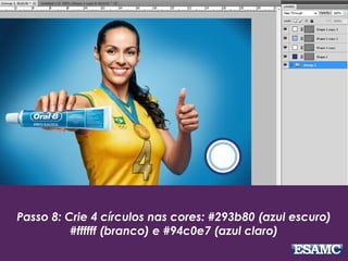 Passo 8: Crie 4 círculos nas cores: #293b80 (azul escuro)
#ffffff (branco) e #94c0e7 (azul claro)
 