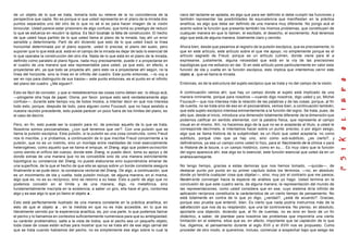de un objeto de lo que se trata, tomaría todo su relieve de la no coincidencia de la              nariz del lactante se aplasta, es algo que para ser definido si debe cumplir las funciones y
perspectiva que capta. No es porque sí que usted representa en el plano de la mirada dos          también representar las posibilidades de equivalencia que manifiestan en la práctica
puntos separados uno del otro de lo que no sé si es para hacer imagen de la visión                analítica, es algo que debe ser definido de una manera muy diferente. No pongo acá el
binocular. Usted parece estar prisionero de algo confuso, que toma su prestigio de reducir        acento sobre la función que presenta también los mismos problemas, que constituyen de
lo que se esfuerza en recubrir la óptica. Es fácil localizar la falta de construcción. El hecho   cualquier manera en que lo llamen, el escíbalo, el desecho, el excremento. Acá tenemos
de que usted haya partido de lo que usted llama el plano de la mirada, hay ahí un error           algo que está,de alguna manera, totalmente claro y cernido.
sensible y determinante. Partí de ahí diciendo que esto de lo que usted trazó la línea
horizontal determinada por el plano soporte , usted lo precisa, el plano del suelo, pero          Ahora bien, desde que pasamos al registro de la pulsión escópica, que es precisamente, lo
suponer que lo que está acá, está en el campo de la mirada es dejar de lado lo esencial de        que en este artículo, este artículo sobre el que me apoyo, no simplemente porque es el
lo que operaba la construcción del otro día. Nada de lo que está en el plano de la mirada,        artículo sagrado de Freud, porque es un artículo culmen, donde viene para él a
definido como paralelo al plano figura, nada muy precisamente, puede ir a proyectarse en          expresarse, justamente, alguna necesidad que está en la vía de las precisiones
el cuadro de una manera que sea representable para usted, ya que esto, en efecto, a               topológicas que me esfuerzo en dar. Si en este artículo pone particularmente en valor esta
proyectarse ahí, ya que todo se proyecta ahí, pero esto va a proyectarse ahí según, no la         función de ida y vuelta en la función escópica, esto implica que intentemos cernir esto
línea del horizonte, sino la línea en el infinito del cuadro. Este punto entonces, —lo voy a      objeto a , que se llama la mirada.
ser en rojo para distinguirlo de sus trazos— este punto entonces, es el punto en el infinito
del plano del cuadro. ¿Me siguen?.                                                                Entonces, es de la estructura del sujeto escópico que se trata y no del campo de la visión.

Esto es fácil de concebir, y que si restablecemos las cosas como deben ser, lo dibujo acá,        A continuación vemos ahí, que hay un campo donde al sujeto está implicado de una
—póngame otra hoja de papel, Gloria, por favor, porque esto será verdaderamente algo              manera inminente, porque para nosotros —cuando digo nosotros, digo usted y yo, Michel
confuso—, durante este tiempo voy de todos modos, a intentar decir en qué nos interesa            Foucault— que nos interesa más la relación de las palabras y de las cosas, porque, al fin
todo esto, porque, después de todo, para alguien como Foucault, que no haya asistido a            de cuenta, no se trata sino de eso en el psicoanálisis, vemos bien, a continuación también,
nuestra reunión precedente, esto pueda parecer un poco fuera de los límites del plano, es         que este sujeto escópico interesa eminentemente a la función del signo. Se trata, pues, de
el caso de decirlo.                                                                               alto que, desde el inicio, introduce una dimensión totalmente diferente de la dimensión que
                                                                                                  podemos calificar en sentido elemental, con la palabra física, que represente al campo
Pero, en fin, esto puede ser la ocasión para mí, de precisar aquello de lo que se trata.          visual en el mismo. Ahí, no hacemos algo de la que no se si aceptarás al titulo, a usted le
Nosotros somos psicoanalistas, ¿con qué tenemos que ver?. Con una pulsión que se                  corresponde decírmelo, si intentamos hacer sobre un punto preciso, o por algún sesgo,
llama la pulsión escópica. Esta pulsión, si la pulsión es una cosa construída, como Freud         algo que se llama historia de la subjetividad, es un título que usted aceptaría, no como
nos lo inscribe, y si probamos, a continuación de lo que inscribe Freud concerniente a la         subtítulo, porqué creo que ya hay uno, sino como sub-subtítulo, ¿es cierto?, y
pulsión, que no es un instinto, sino un montaje entre realidades de nivel esencialmente           definiéramos, ya sea un campo como usted lo hizo, para el Nacimiento de la clínica o para
heterogéneo, como aquello que se llama el empuje, el Drang, algo que podem os inscribir           la Historia de la locura, o un campo histórico, como en su.... Es muy claro que la función
como siendo el orificio del cuerpo, donde este Drang, si puedo decir, toma su apoyo y de          del signo aparezca ahí, ese algo es lo esencial, este función esencial que usted da en un
donde extrae de una manera que no es concebible sino de una manera estrictamente                  análisis semejante.
topológica su constancia del Drang, no puede elaborarse sino suponiéndola emanar de
una superficie, de la que el hecho de que ella se apoya sobre un borde constante asegura          No tengo tiempo, gracias a estas demoras que nos hemos tomado, —quizás—, de
finalmente si se pude decir, la constancia vectorial del Drang. De algo, a continuación, que      destacar punto por punto en su primer capítulo todos los términos, —no, en absoluto
es un movimiento de ida y vuelta, toda pulsión incluye, de alguna manera, en sí misma,            donde yo tendría cualquier cosa que objetar—, sino, muy por el contrario que me parece,
algo que es, no es su recíproco, sino se retorno a su base. Esto a partir de algo que no          literalm ente converger hacia la especie de análisis que yo hago. Usted termina en la
podemos concebir en el límite y de una manera, digo, no metafórica, sino                          conclusión de que este cuadro sería, de alguna manera, la representación del mundo de
fundamentalmente inscripta en la existencia, a saber un giro, ella hace el giro, contornea        las representaciones, como usted considera que en ese, cuyo sistema diría infinito de
algo y es ese algo lo que yo llamo el objeto a .                                                  aplicación recíproca constituiría la carácterística de un cierto tiempo de pensamiento. No
                                                                                                  está totalmente en contra de lo que yo digo, ¿verdad?, ¿está de acuerdo?. Gracias,
Esto está perfectamente ilustrado de una manera constante en la práctica analítica, en            porque eso prueba que entendí, bien. Es cierto que nada podría instruirnos más de la
esto de que el objeto a , en la medida en que no es más accesible, en lo que es                   sati sfacción que nos da su resplandor, que una tal controversia. No pienso, en absoluto,
literalmente cernido por la experiencia analítica, es, por una parte, lo que podemos llam ar      aportarle una objeción, diciendo que, al fin de cuentas, no es sino en favor de un fin
el pecho y lo llamamos en contextos suficientemente numerosos para que su ambigüedad,             didáctico, a saber, de plantear para nosotros las problemas que impondría una cierta
su carácter problemático, salte a la vista de todos, que el pecho sea un pequeño objeto,          limitación en el sistema, sitúa que es, en afecto, importante que tal captación de lo que
toda clase de cosas están echas para mostrar que no se trata ahí de ese algo carnal del           fue, digamos, el pensamiento durante al siglo XVII y el XVIII nos es propuesto. Como
que se trata cuando hablamos del pecho, no es simplemente ese algo sobre lo cual la               proceder de otro modo, si queremos, incluso, comenzar a sospechar bajo que sesgo los
 