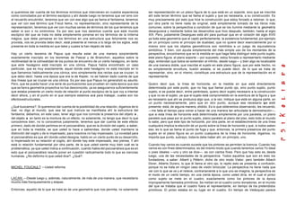 si queremos dar cuenta de los términos mínimos que intervienen en nuestra experiencia          ser representación en un plano figura de lo que está en un soporte, sino que se inscribe
como connotados por el término escópico y ahí desde luego no tenemos que ver sino con          ahí este tercer término que se llama el sujeto y que es necesaria, a su construcción. Es
el recuerdo encubridor, tenemos que ver con ese algo que se llama el fantasma, tenemos         muy precisamente por esto que hice la construcción que estoy forzado a retomar, lo que,
que ver con ese término que Freud llama, no representación, sino representante de la           por otra parte no tiene nada de original, está simplemente tomado de los libros más
representación, tenemos que ver con muchas series de términos de los que tenemos que           comunes, sobre la perspectiva a condición de que se los ilumine mediante la geometría
saber si son o no sinónimos. Es por eso que nos daremos cuenta que este mundo                  desarguiana y mediante todos las desarrollos que hizo después, también, hasta al siglo
escópico del que se trata no debe simplemente ponerse en los términos de la linterna           XIX. Pero, justamente Desargues está ahí para puntuar que en el corazón del siglo XVIII
mágica, que debe pensarse en los términos en una estructura que felizmente nos es              ya toda esta geometría que el captó perfectamente, la existencia fundamental, por ejemplo
provista, nos es provista debo decir, está presente al menos a lo largo de los siglos, está    de un principio como el principio de dualidad, que no quiere decir esencialmente por sí
presente en toda la medida en que tales y cuales la han dejado de lado.                        mismo sino que los objetos geométricos son remitidos a un juego de equivalencia
                                                                                               simbólica. Y bien, con ayuda simplemente del más simple uso de los montantes de la
Hay un cierto teorema de Papus que resulta estar de una manera sorprendente                    perspectiva, encontramos que en la medida en que haga falta distinguir este punto sujeto,
exactamente inscripto en los teoremas de Pascal y de Brianchon, aquellos sobre la              este plano figura, el plano soporte —por supuesto, estoy forzado a representarlo mediante
rectilineidad de la colinealidad de los puntos de encuentro de un cierto hexágono, en tanto    algo, entiendan que todos se extienden al infinito, desde luego— y bien algo es localizable
que es te hexágono está inscripto en una cónica. Papus había encontrado un caso                de una manera doble, que inscribe el sujeto en este plano figura, que por este hecho, no
particular, que es muy exactamente, aquel donde este hexágono no está inscripto en lo          es simplemente envoltura, ilusión aislada, si se puede decir, de lo que se trata de
que llamamos habitualmente una cónica, sino simplemente dos rectas que se cruzan, lo           representar, sino, en sí mismo, constituye una estructura que de la representación es el
que debo decir, hasta una época que era la de Kepler, no se habían dado cuenta de que          representante.
dos líneas que se cruzan es una cónica. Es por eso que Papus no generalizó su asunto.
Pero, que se pueda hacer una serie de puntuaciones que prueban en cada época que eso           Quiero decir que, la línea de horizonte, en la medida en que está directamente
que se llam a geometría proyectiva no fue desconocido, ya es asegurarnos suficientemente       determinada por este punto, que no hay que llamar punto ojo, sino punto sujeto, punto
que estaba presente un cierto modo de relación al punto escópico de la que voy a intentar      sujeto, si se puede decir, entre paréntesis, quiero decir sujeto necesario a la construcción
decir ahora, y en el punto en el que siempre estamos acá para trabajar, cuales son los         y que no es el sujeto, ya que el sujeto está comprometido en la aventura de la figura y que
efectos estructurales.                                                                         es necesario que ahí se produzca algo que, a la vez, indique que está en alguna parte, en
                                                                                               un punto necesariamente, pero que en otro punto, aunque sea necesario q esté         ue
¿Qué buscamos?. Si queremos dar cuenta de la posibilidad de una relación, digamos de lo        presente, está, de alguna manera, elidido. Es lo que obtenemos observando, les recuerdo,
real, no digo al mundo, que sea tal que instruía se manifiesta ahí la estructura del           —me falta el tiempo para volver a hacer de una manera tan articulada la demostración—,
fantasma, debemos, en este caso, tener algo que nos connote la presencia del objeto a ,        que si esta línea de horizonte está determinada simplemente por una paralela, un plano
del objeto a en tanto es la montura de un efecto, no solamente, no tengo que decir lo que      paralelo que pasa por el punto sujeto, plano paralelo al plano del piso, esto todo el mundo
conocemos bien, no lo conocemos justamente, tenemos que dar cuenta de este efecto              lo sabe, pero que este tipo de horizonte, por otra parte, en el establecimiento de una línea
primero, dado de donde partimos en el psicoanálisis, que es la división del sujeto, a saber,   cualquiera implica la elección de un punto sobre la línea de horizonte y que, si todos saben
que en toda la medida, se que usted lo hace a sabiendas, donde usted mantiene la               eso, es lo que se llama el punto de fuga y que, entonces, la primera presencia del punto
distinción del cogito y de lo impensado, para nosotros no hay impensado. La novedad para       sujeto en el plano figura es un punto cualquiera de la línea de horizonte, digamos, no
el psicoanálisis es que ahí donde usted designa, hablo en un cierto punto de su desarrollo,    importa que punto, subrayo, todavía debe haber ahí, en principio, uno.
lo impensado en su relación al cogito, ahí donde hay este impensado, eso piensa. Y ahí
está lo relación fundamental por otra parte, de la que usted siente muy bien cuál es la        Cuando hay varios es cuando sucede que los pintores se permiten la licencia. Cuando hay
problemática, ya que usted indica a continuación, cuando habla del psicoanálisis que es en     varios es con fines determinados; es del mismo modo que cuando tenemos varios Yo ideal
esto que el psicoanálisis resulta poner en cuestión radicalmente todo lo que es ciencias       o yoes ideales —uno y otro se dice—, es con ciertos fines. Pero que hay esto es, desde
humanas. ¿No deformo lo que usted dice?. ¿Qué?.                                                luego, una de las necesidades de la perspectiva. Todos aquellos que son en esto los
                                                                                               fundadores, a saber: Alberti y Pélèrin, dicho de otro modo Viator, pero también Albech
                                                                                               Dürer, Alberto Durero, lo que él llama el otro ojo, lo repito esto se presenta a confusión,
MICHEL FOUCAULT: —Usted reforma.                                                               porque no se trata en ningún caso de visión binocular. La perspectiva no tiene nada que
                                                                                               ver con lo que se ve y el relieve, contrariamente a lo que uno se imagina, la perspectiva es
                                                                                               el modo de un cierto tiempo, en una cierta época, como usted diría, en el cual el pintor
LACAN: —Desde luego y, además, naturalmente, de más de una manera, que necesitaría             como sujeto se mete en el cuadro, exactamente como los pintores de la época
mucho más franqueamiento y etapas.                                                             impropiamente llamados primitivos. Se metían en el cuadro como donadores, en el mundo
                                                                                               del que se trataba que el cuadro fuera el representante, en tiempo de los pretendidos
Entonces, aquello de lo que se trata es de una geometría que nos permita, no solamente         primitivos. El pintor estaba en su lugar en el cuadro. En tiempo de Velázquez parece
 